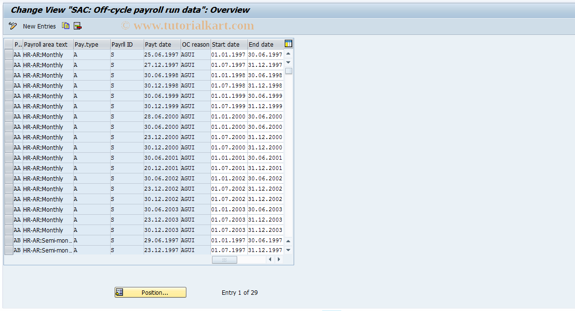 SAP TCode S_AHR_61000589 - IMG-Activity: OHAARSA001