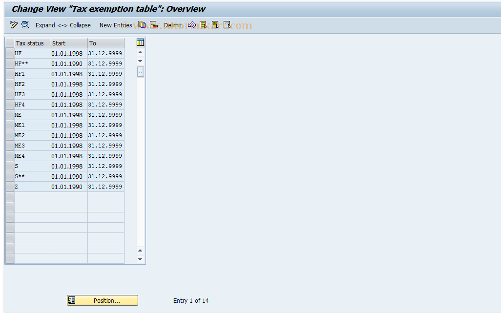 SAP TCode S_AHR_61004802 - IMG-Aktivität: OHAPHTAX003