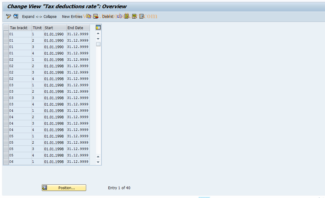 SAP TCode S_AHR_61004808 - IMG-Aktivität: OHAPHTAX005