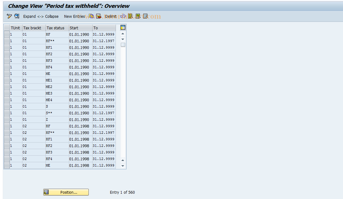 SAP TCode S_AHR_61004811 - IMG-Aktivität: OHAPHTAX006