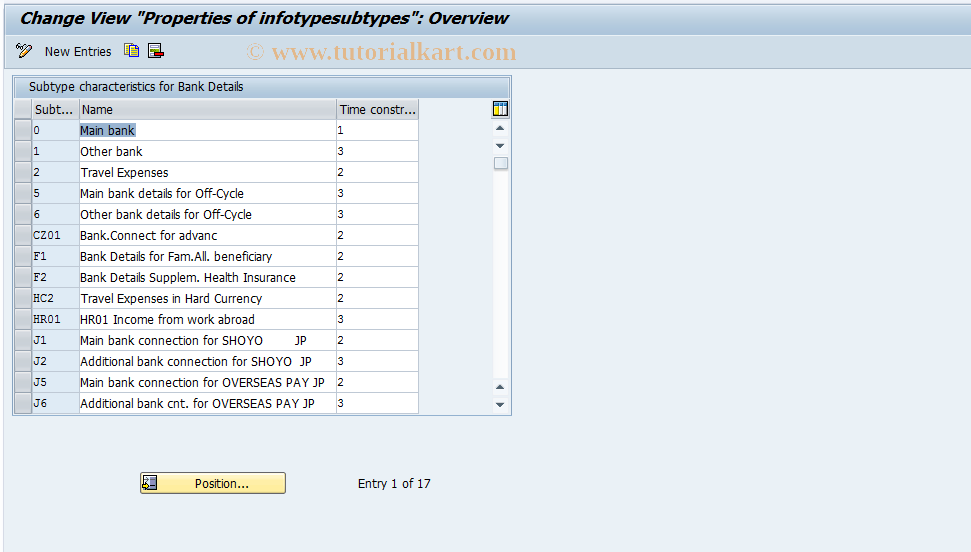 SAP TCode S_AHR_61004966 - IMG-Aktivität: OHAVSUBT1