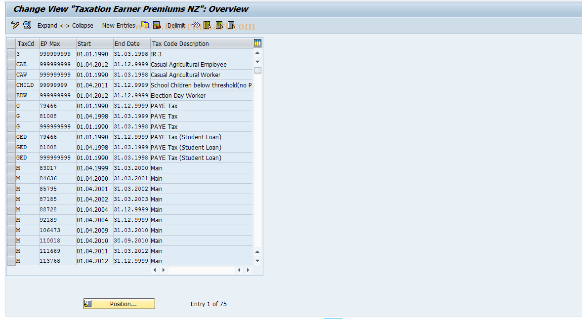 SAP TCode S_AHR_61005175 - IMG-Aktivität: OHANZTAX008