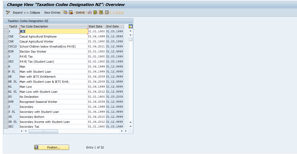 SAP TCode S_AHR_61005259 - IMG-Aktivität: OHANZTAX006