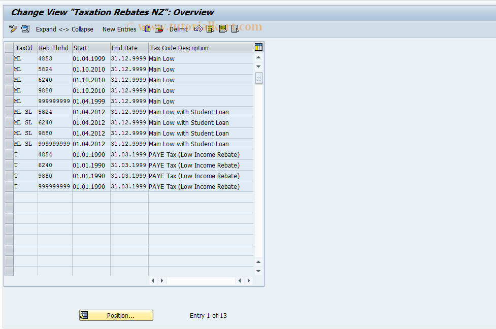 SAP TCode S_AHR_61005433 - IMG-Aktivität: OHANZTAX011