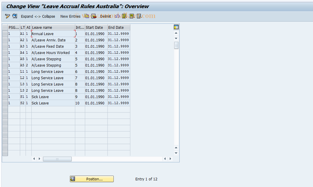 SAP TCode S_AHR_61008424 - IMG-Aktivität: OHAQLVE00001