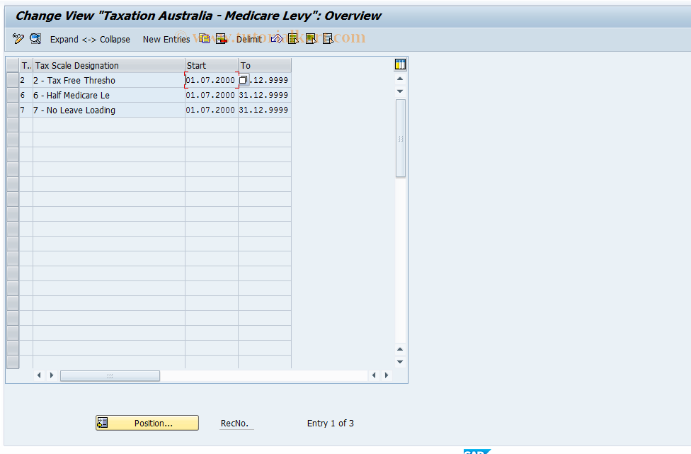 SAP TCode S_AHR_61009972 - IMG-Aktivität: OHAQTAX004