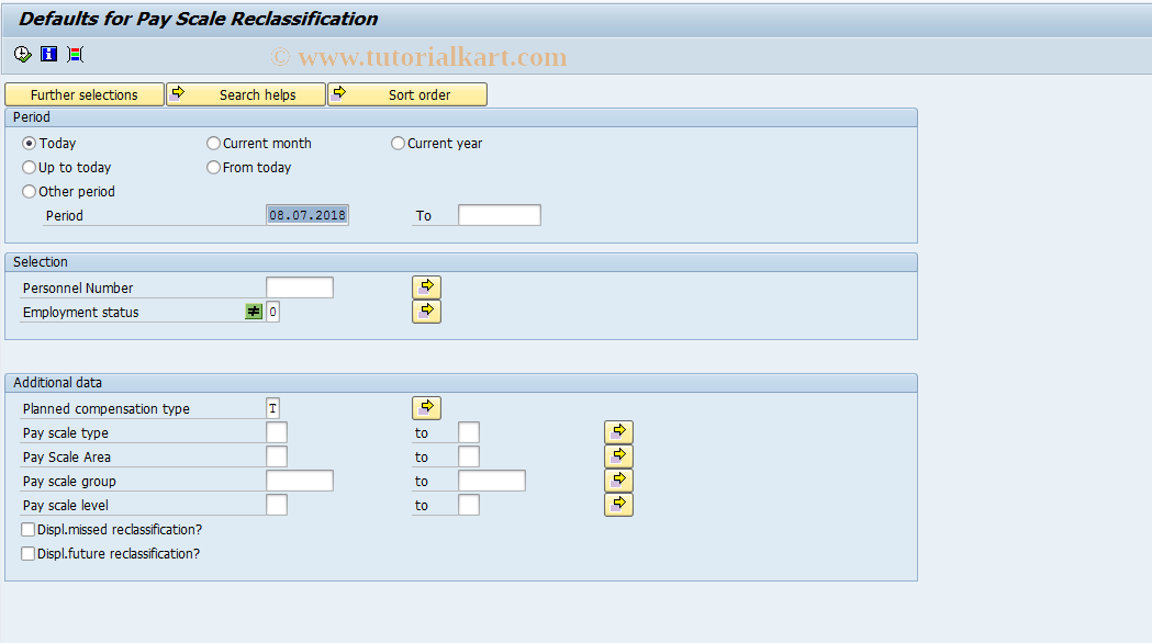 SAP TCode S_AHR_61015492 - Defaults for Pay Scale Reclass.