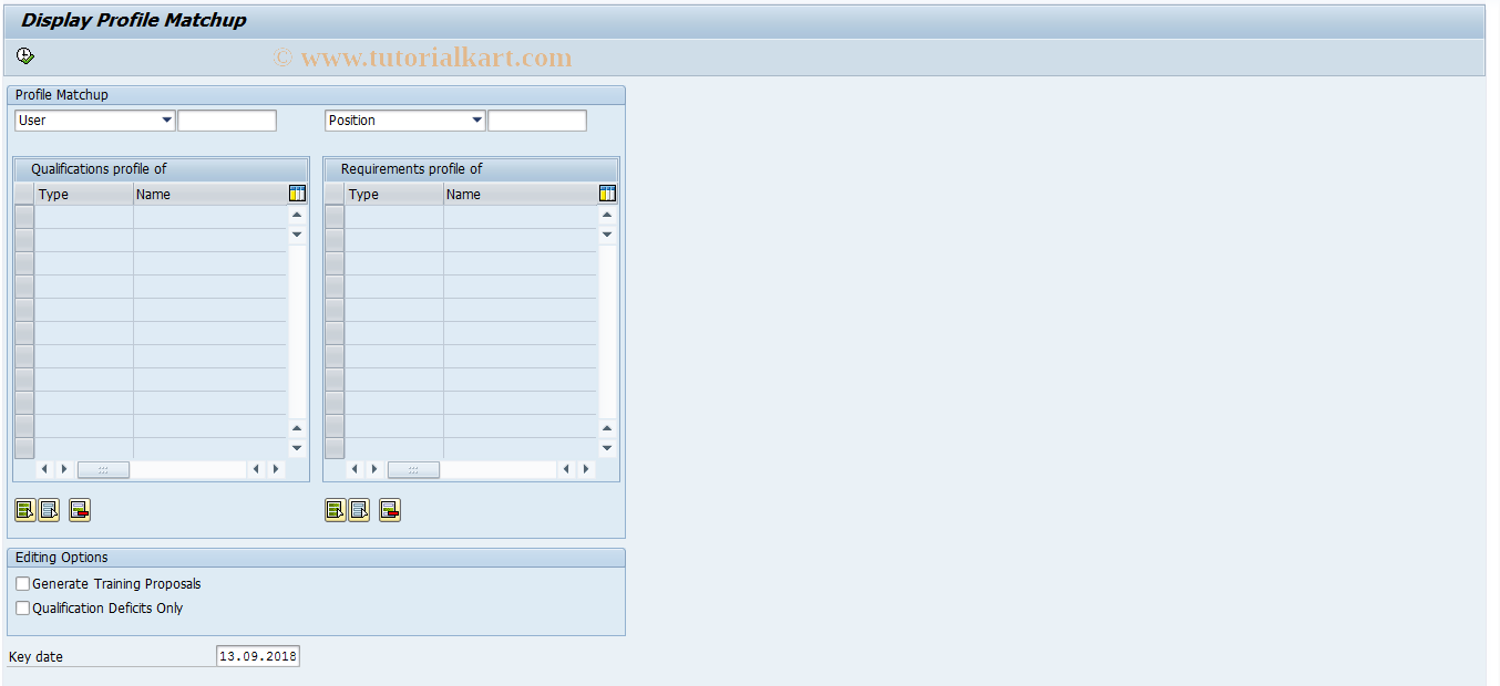 SAP TCode S_AHR_61015527 - Profile Matchup (Display Profile)