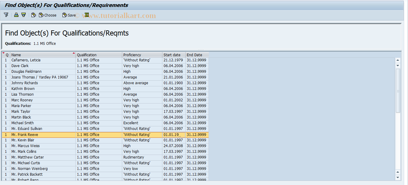 SAP TCode S_AHR_61015529 - Find Objects for Qualifications