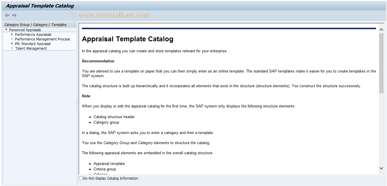 SAP TCode S_AHR_61015538 - Display Appraisals Catalog
