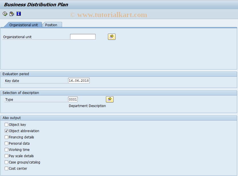 SAP TCode S_AHR_61015569 - Business distribution plan