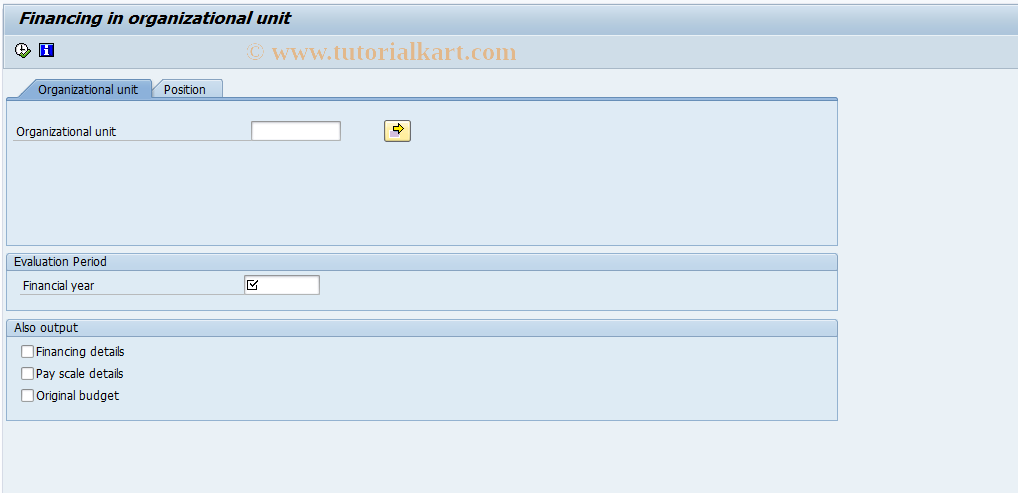 SAP TCode S_AHR_61015572 - Financing in Organizational Unit