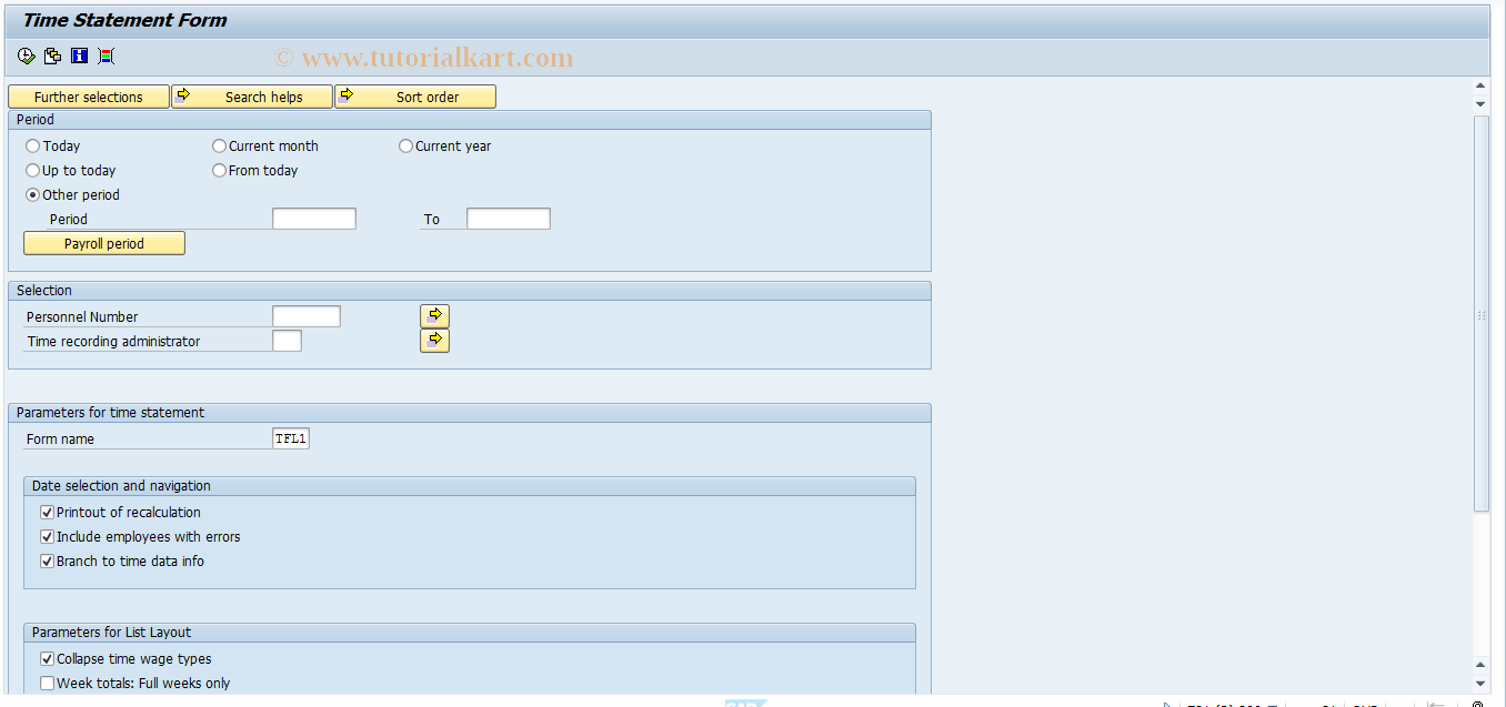 SAP TCode S_AHR_61015595 - Time Statement Form