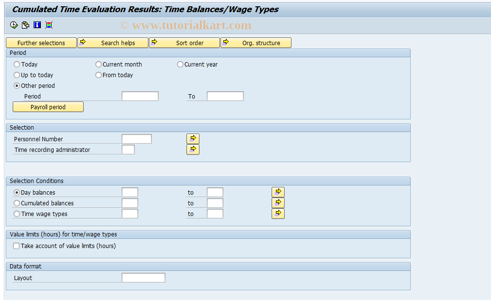 SAP TCode S_AHR_61015597 - Cumulated Time Evaluation Results