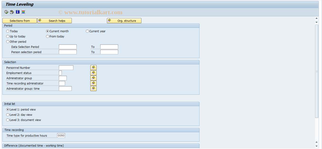 SAP TCode S_AHR_61015600 - Time Leveling