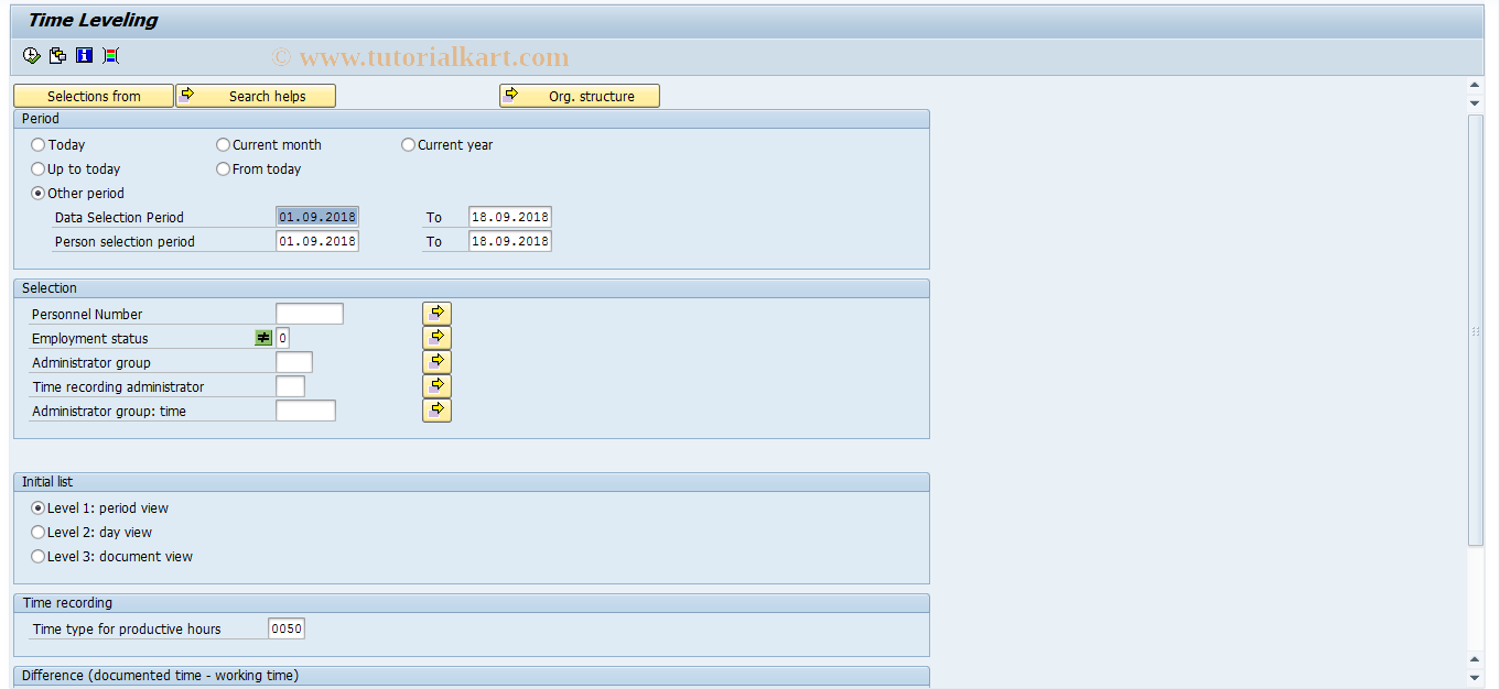 SAP TCode S_AHR_61015601 - Time Leveling