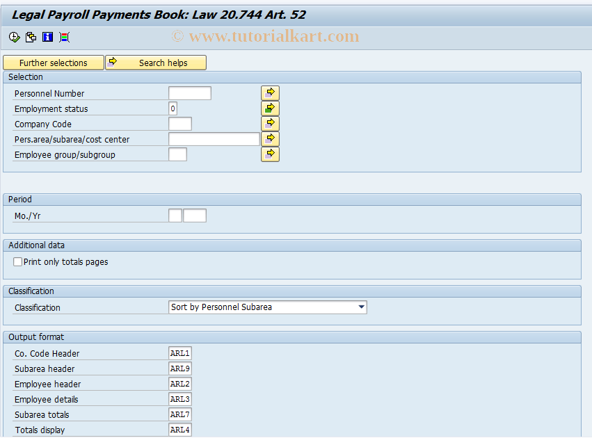 SAP TCode S_AHR_61015616 - Book Law: Law 20, 744 Art. 52