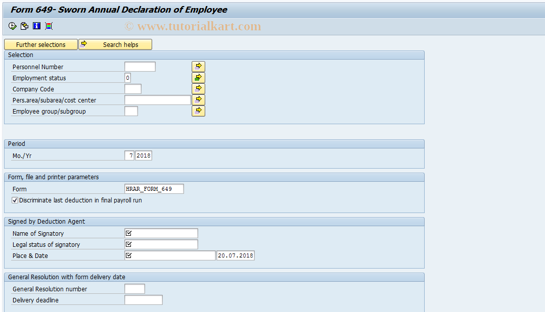 SAP TCode S_AHR_61015617 - Form 649- Sworn Annual Declaration