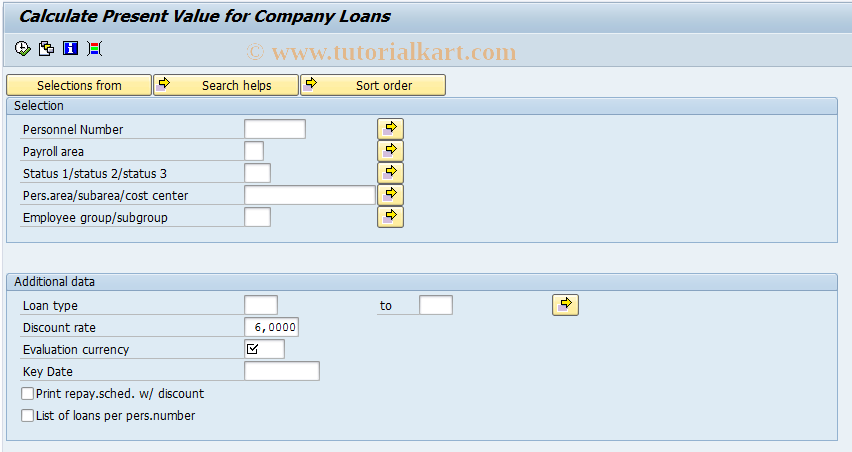 SAP TCode S_AHR_61015639 - Calc. Present Value for Company Loan