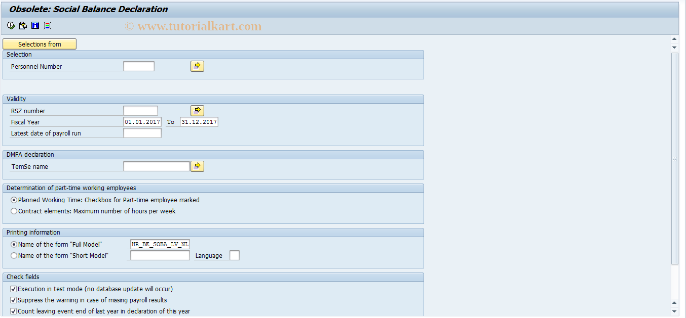 SAP TCode S_AHR_61015678 - Social Balance Declaration (Belgium)