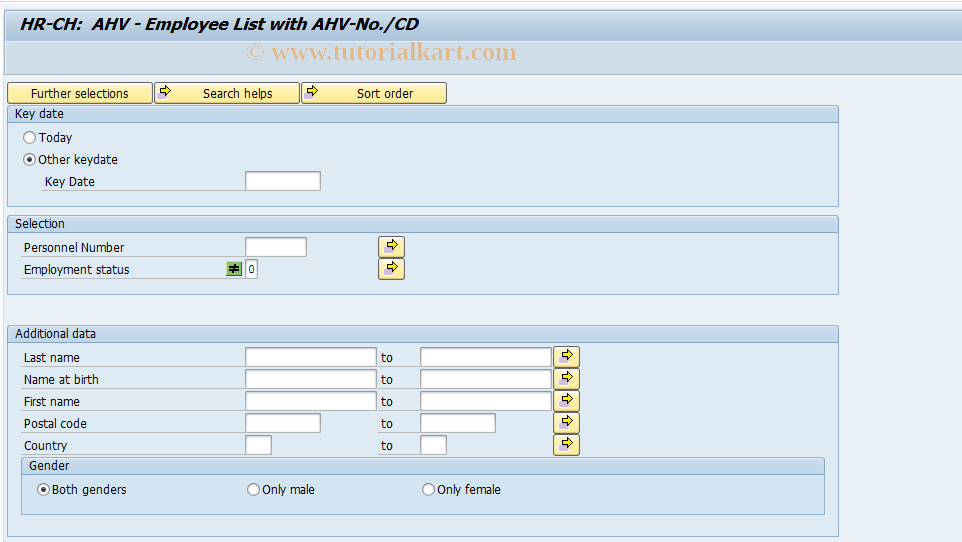 SAP TCode S_AHR_61015772 - HR-CH: AHV - Employee List with AHV