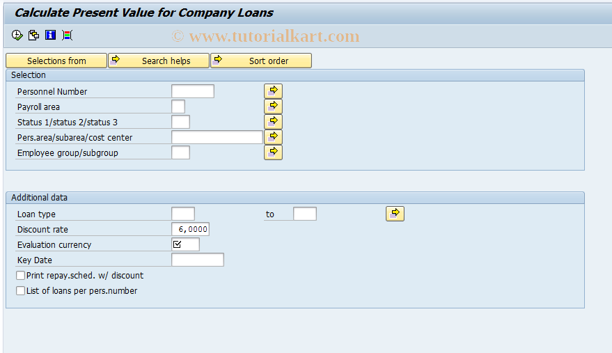 SAP TCode S_AHR_61015778 - Calc. Present Value for Company Loan