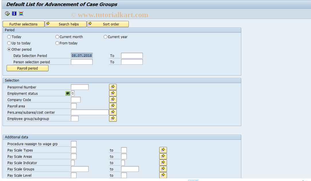 SAP TCode S_AHR_61015810 - Default List for Advancement of Case