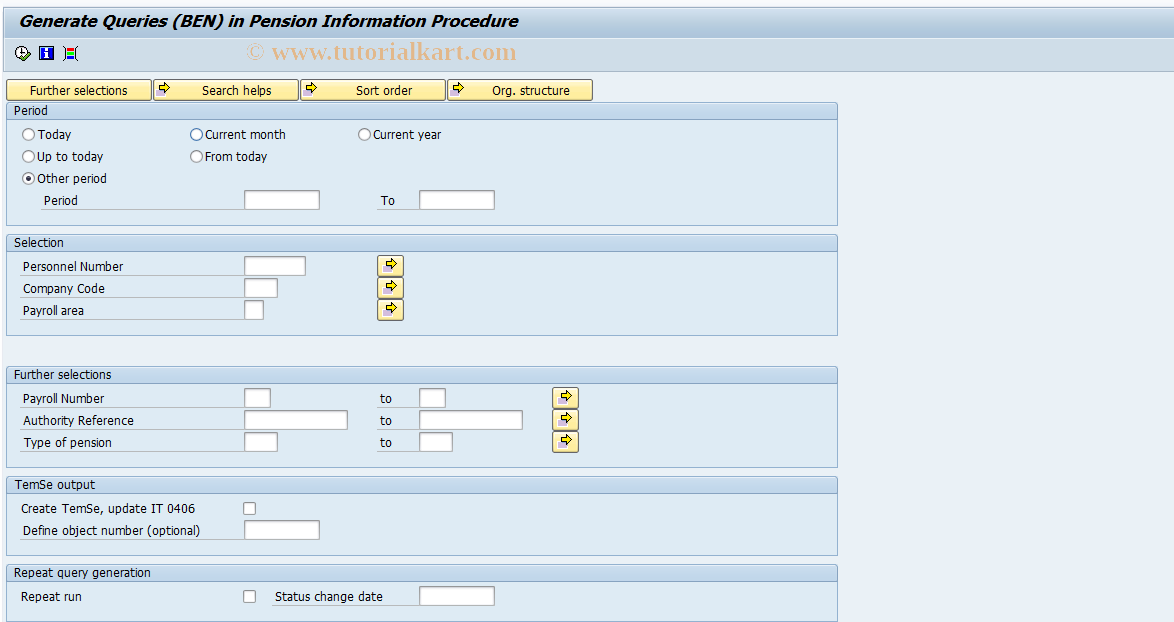 SAP TCode S_AHR_61015826 - Generate Queries (BEN) in Pension In