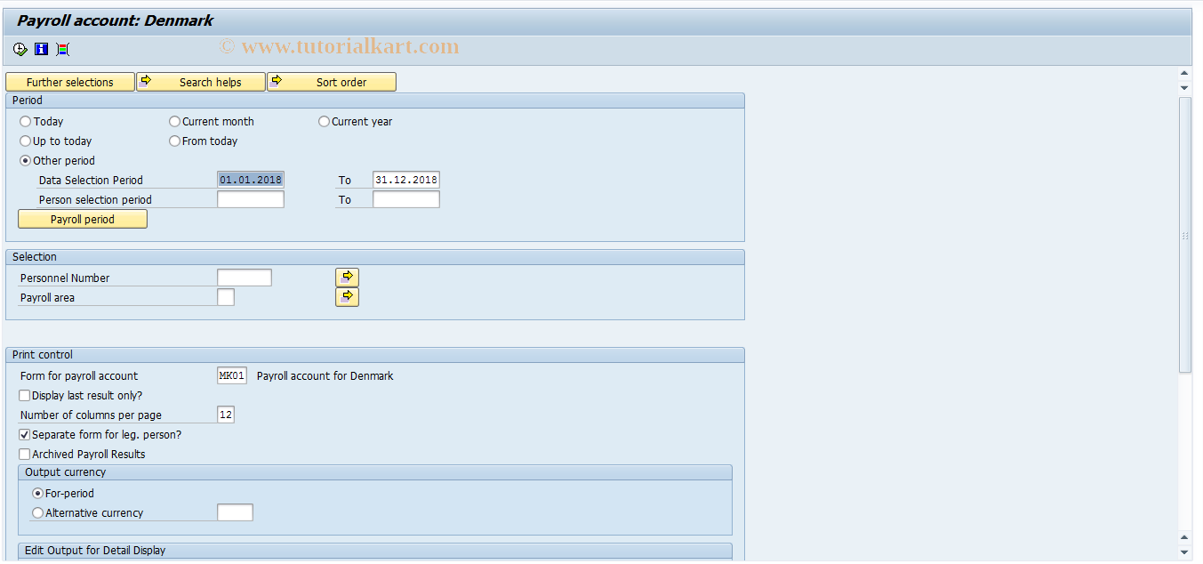 SAP TCode S_AHR_61015831 - Payroll account: Denmark