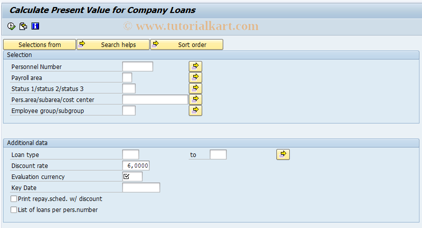 SAP TCode S_AHR_61015850 - Calc. Present Value for Company Loan