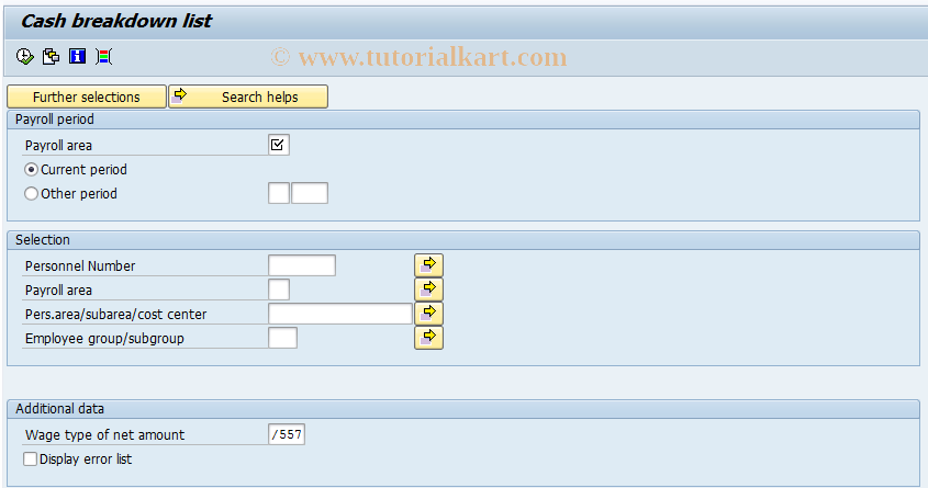 SAP TCode S_AHR_61015900 - Cash Breakdown List (International)