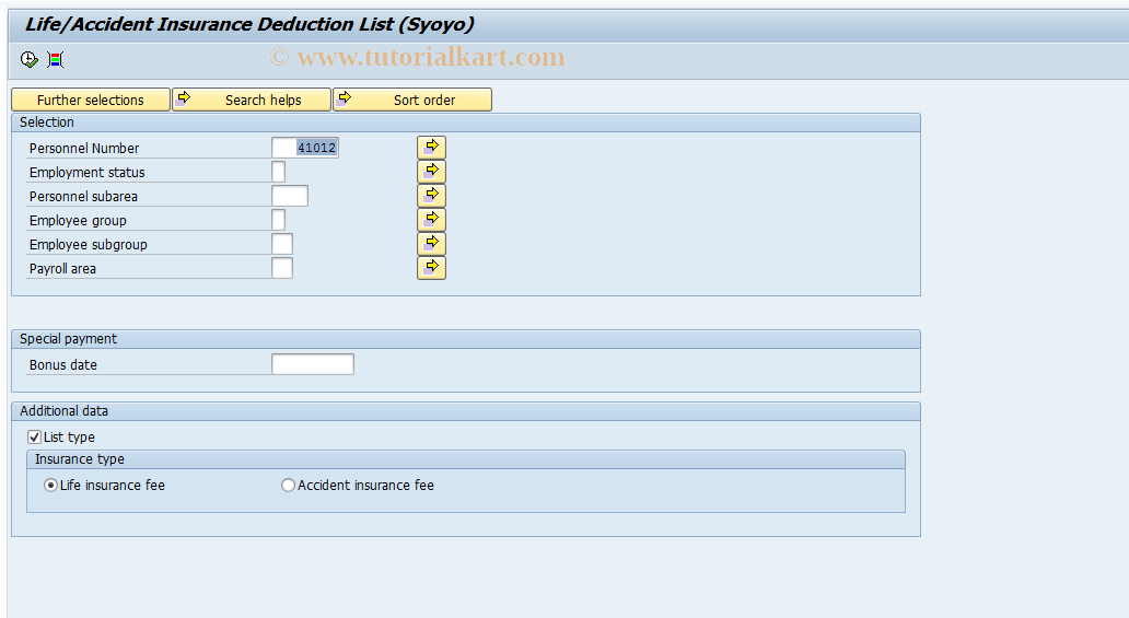 SAP TCode S_AHR_61015929 - Life/Accident Insurance Deduction Li