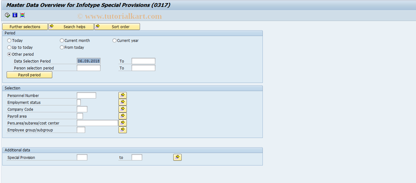 SAP TCode S_AHR_61016033 - Overview Infotype Special Provisions