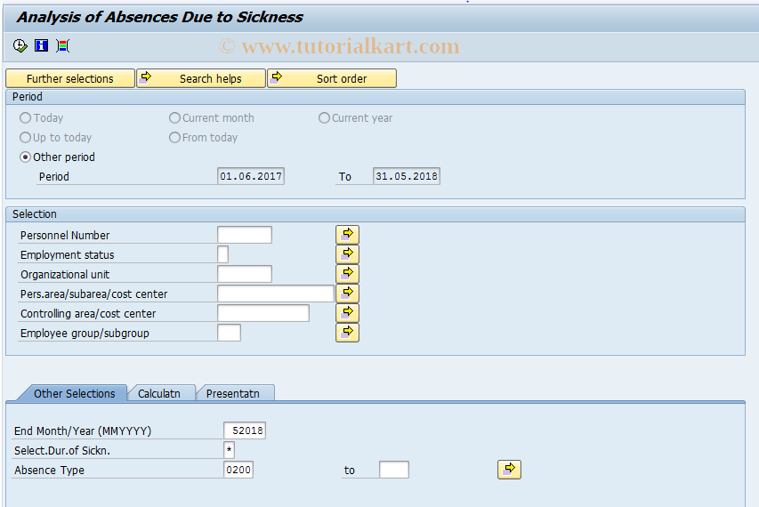SAP TCode S_AHR_61016043 - Analysis of Absences Due to Illness