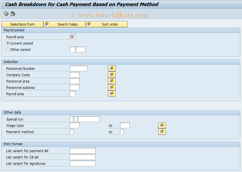 SAP TCode S_AHR_61016095 - Cash Breakdown for Cash Payment Base