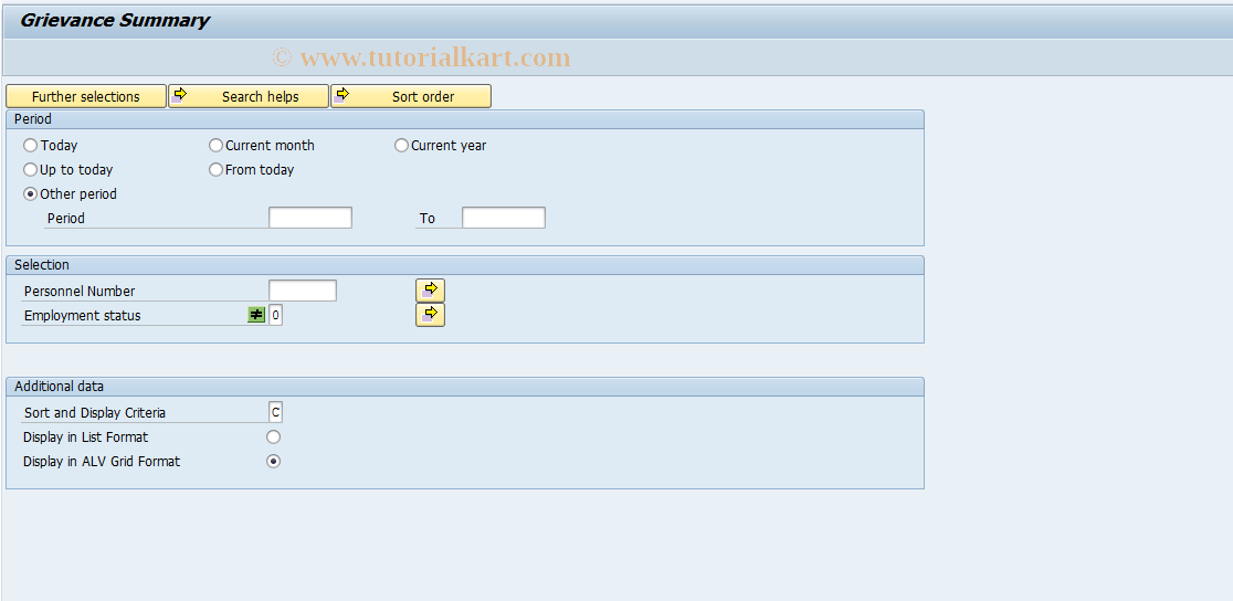 SAP TCode S_AHR_61016141 - Grievance summary