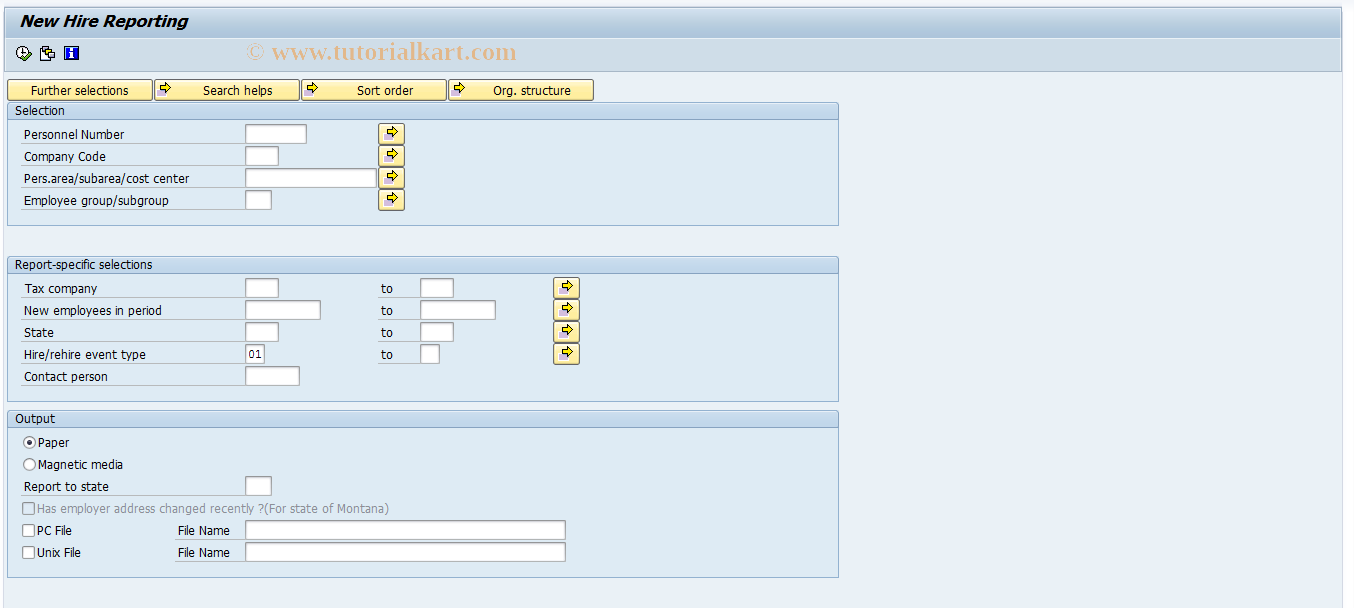 SAP TCode S_AHR_61016150 - New hire reporting