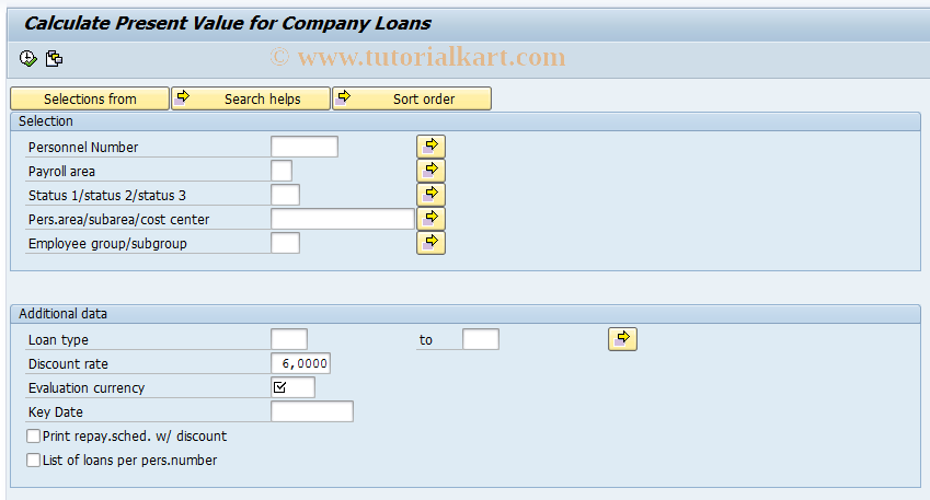 SAP TCode S_AHR_61016198 - Calc. Present Value for Company Loan