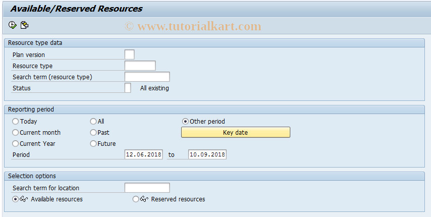 SAP TCode S_AHR_61016225 - Available/Reserved Resources