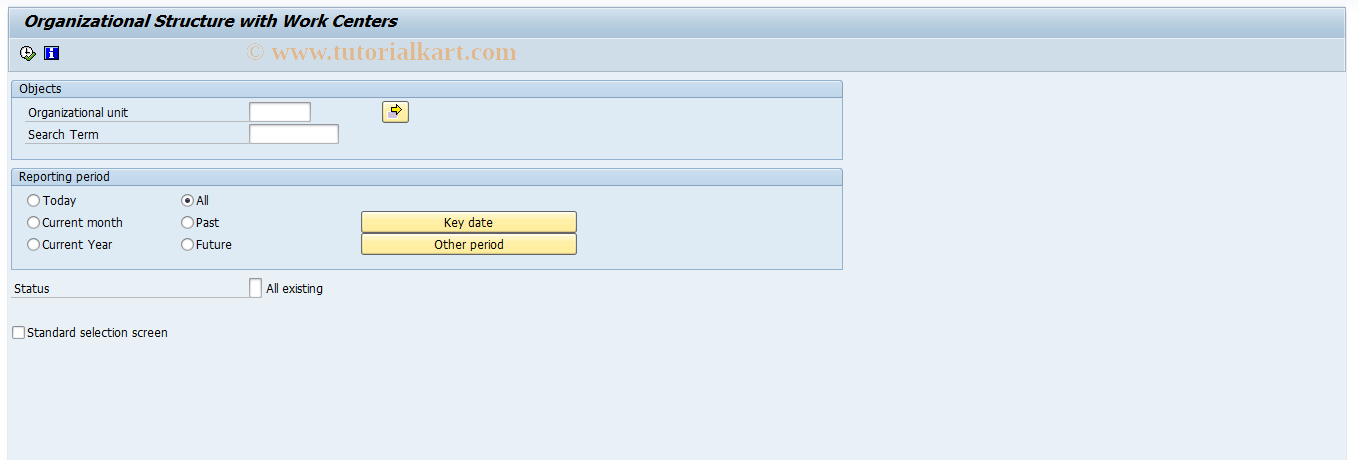 SAP TCode S_AHR_61016231 - Organizational Structure with Work Centers