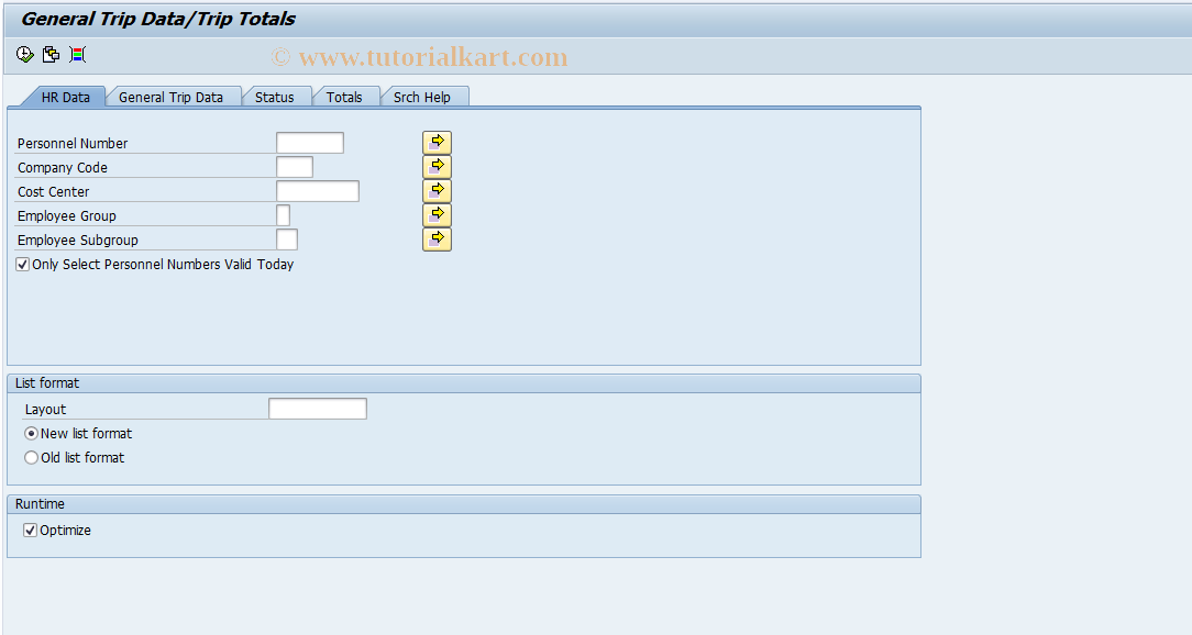 SAP TCode S_AHR_61016269 - General Trip Data/Trip Totals