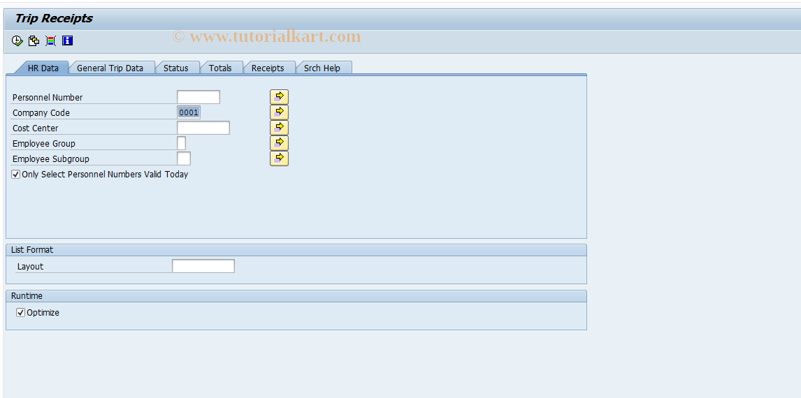 SAP TCode S_AHR_61016270 - Trip Receipts