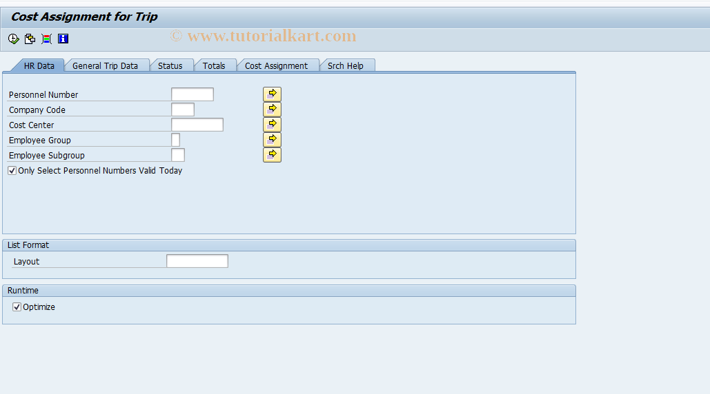 SAP TCode S_AHR_61016271 - Cost Assignment for Trip