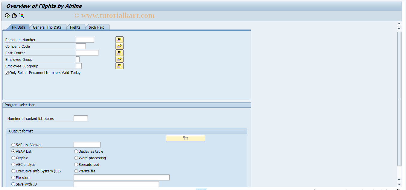 SAP TCode S_AHR_61016280 - Overview of Flights by Airlines