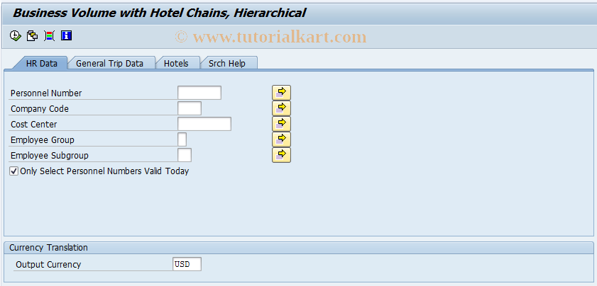 SAP TCode S_AHR_61016283 - Business Volume with Hotel Chains