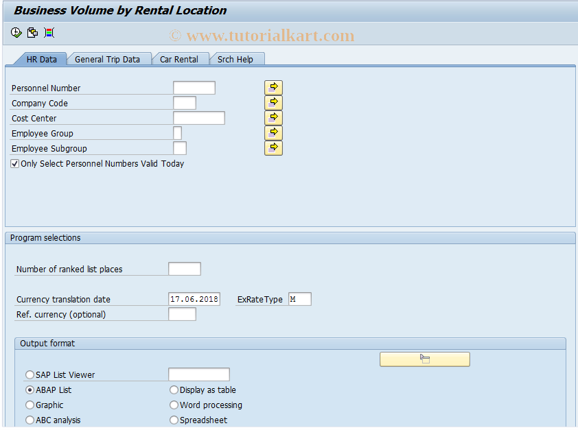 SAP TCode S_AHR_61016287 - Business Volume by Rental Location