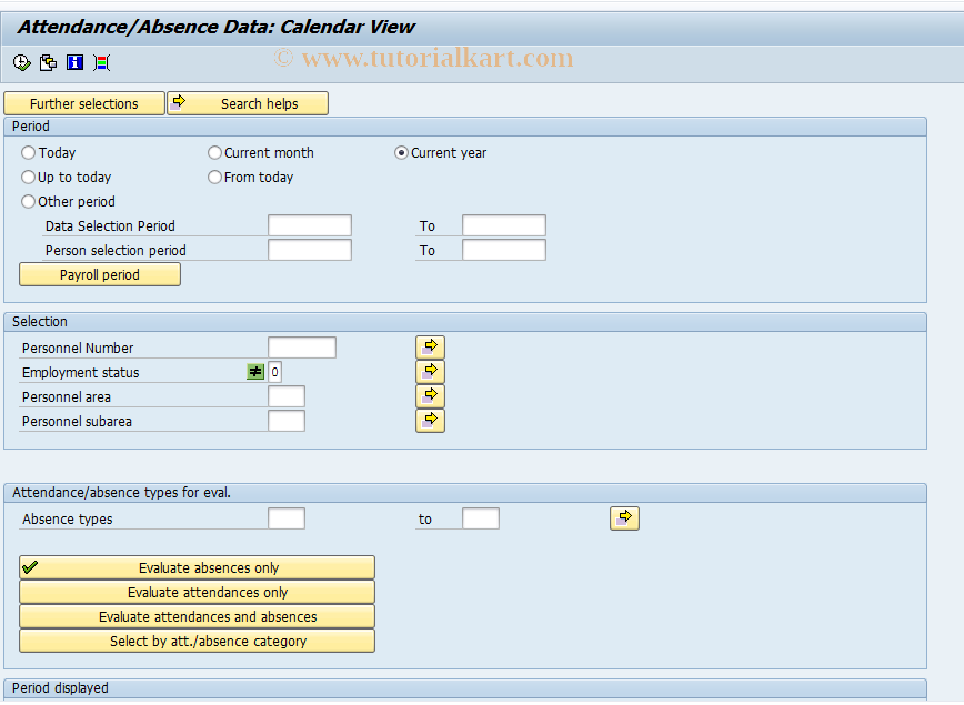 SAP TCode S_AHR_61016293 - Att./Absence Data: Calendar View