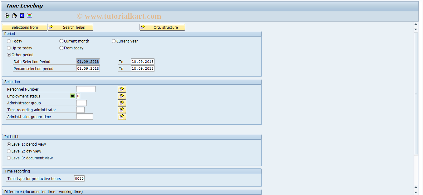 SAP TCode S_AHR_61016303 - Time Leveling