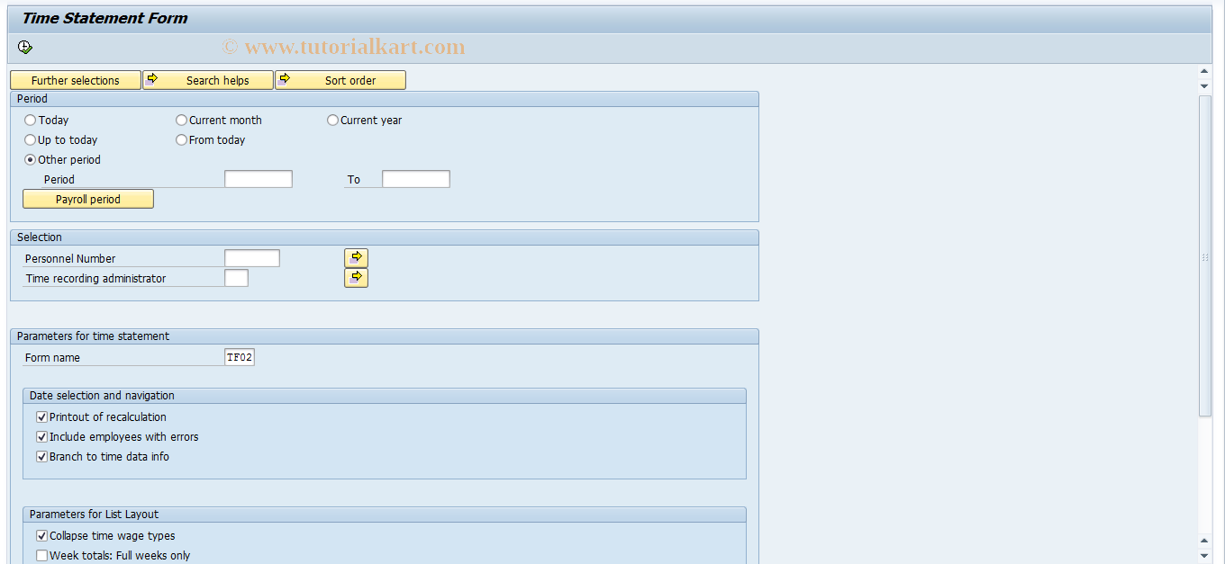 SAP TCode S_AHR_61016304 - Time Statement Form