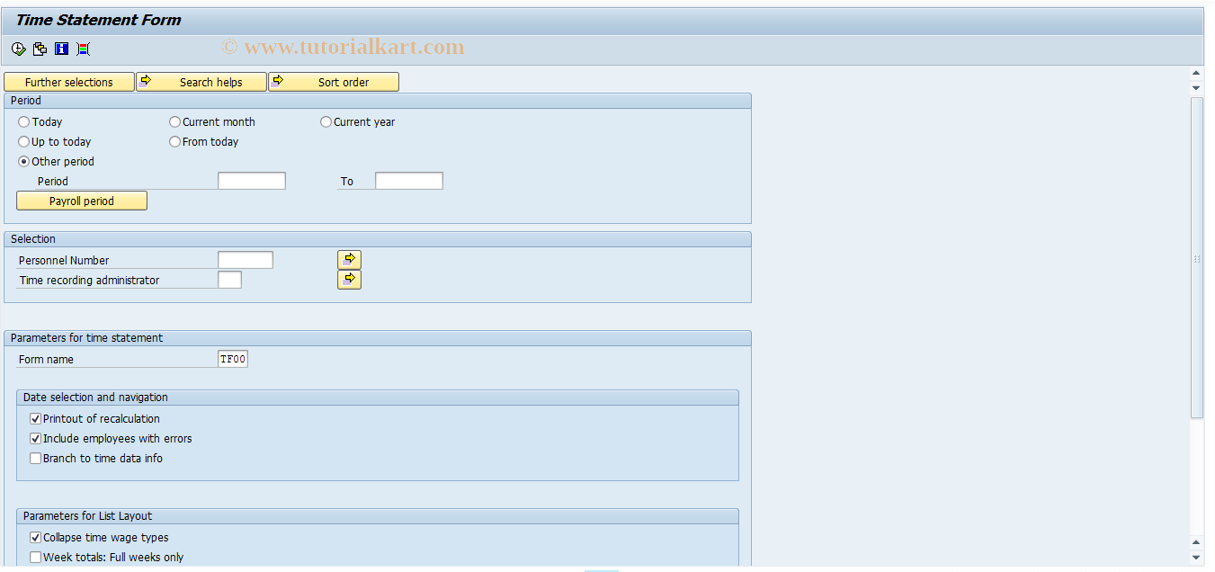 SAP TCode S_AHR_61016307 - Time Statement Form